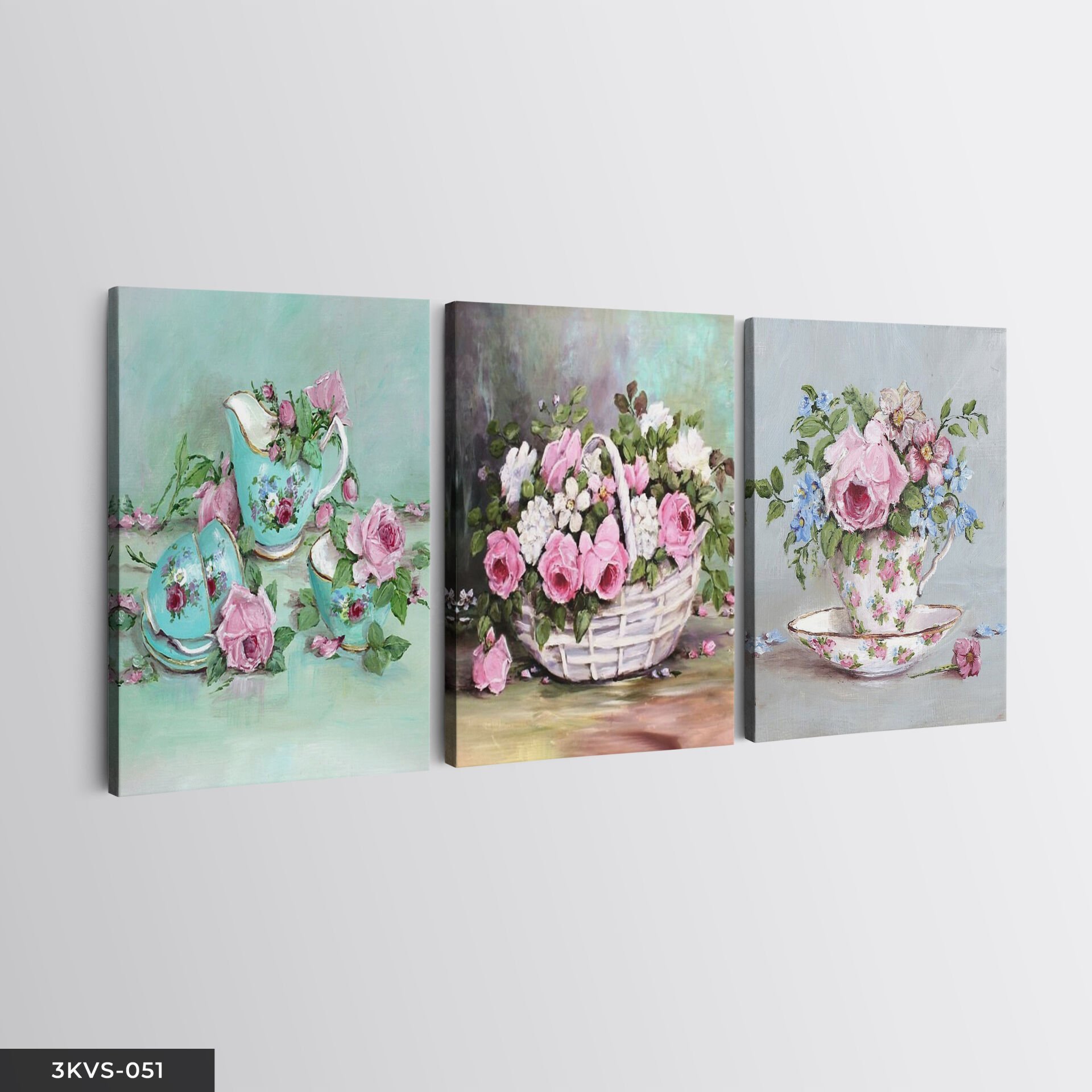 Çiçekler 3 Parça Kanvas - Canvas Tablo 40 x 30 CM