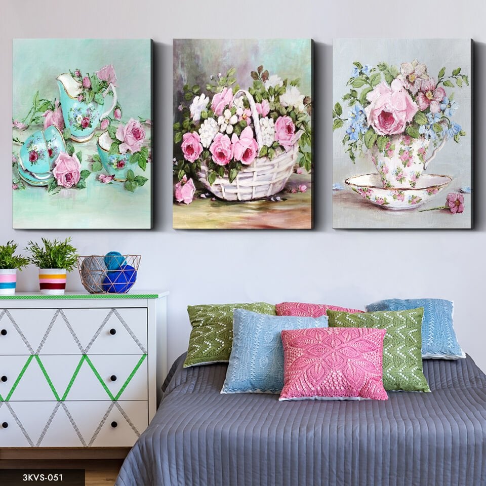 Çiçekler 3 Parça Kanvas - Canvas Tablo 40 x 30 CM