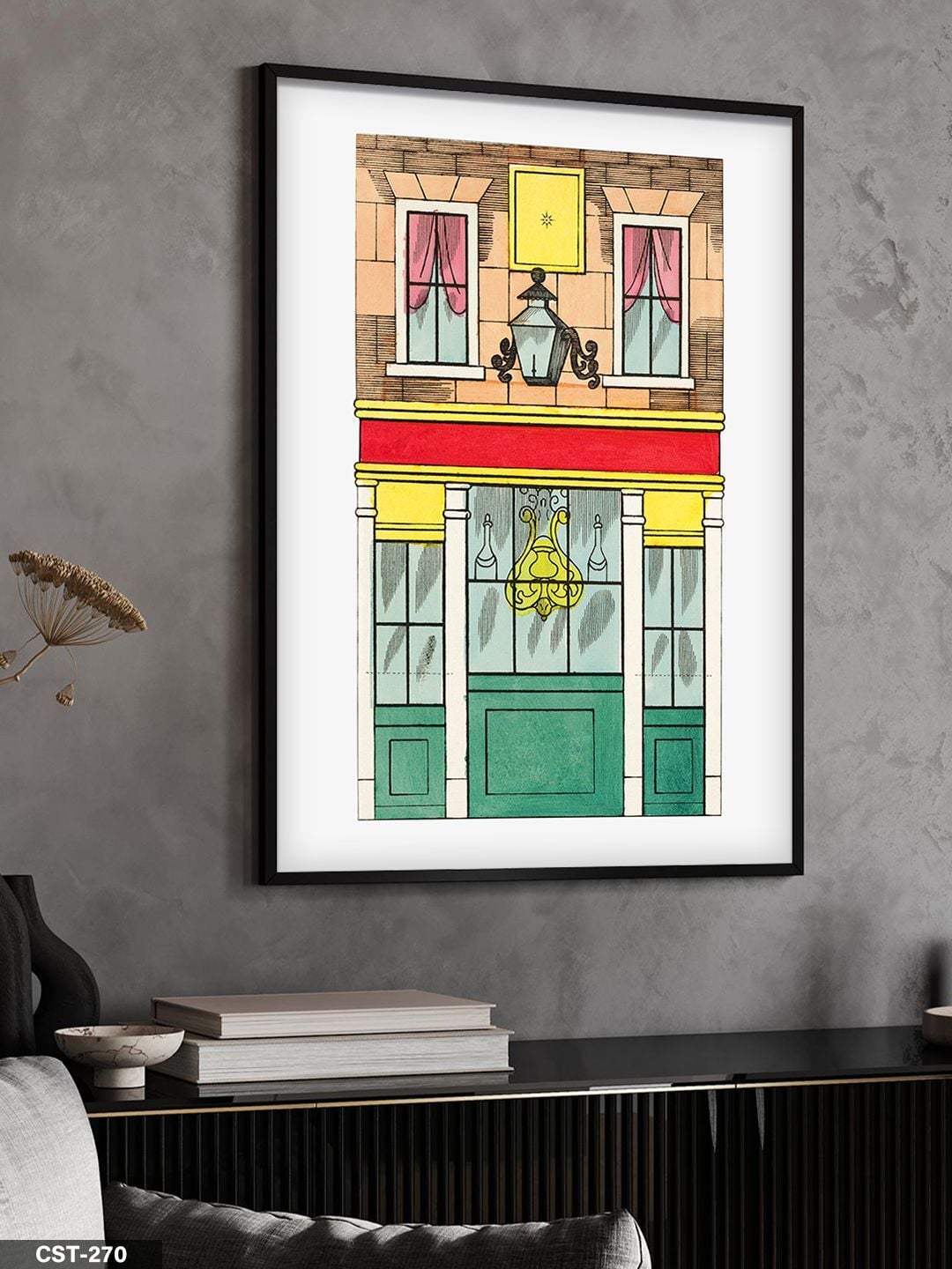 Renkli Ev Tek Parça Ahşap Çerçeveli Tablo Siyah - 40 x 60 CM