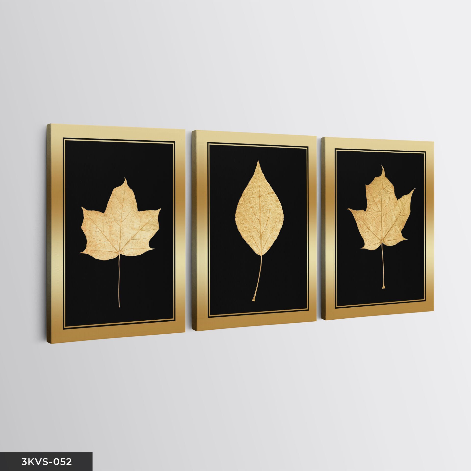 Gold Yapraklar 3 Parça Kanvas - Canvas Tablo 40 x 30 CM