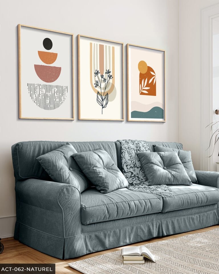 Soyut 3 Parça Ahşap Çerçeveli Tablo Naturel - 50 x 70 CM