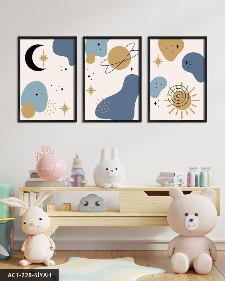 Gökyüzü Temalı 3 Parça Ahşap Çerçeveli Tablo ACT Siyah - 20 x 30 CM