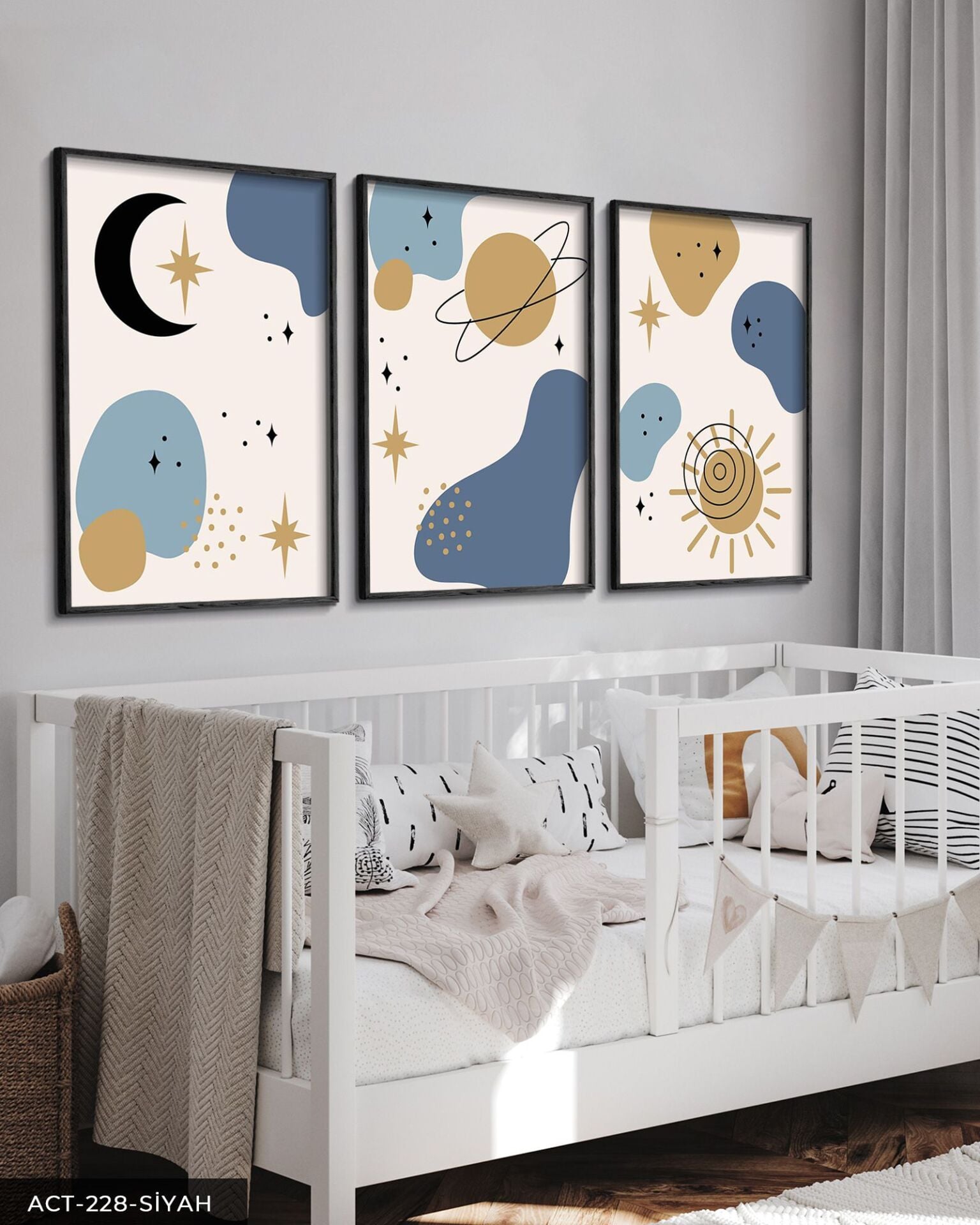 Gökyüzü Temalı 3 Parça Ahşap Çerçeveli Tablo ACT Siyah - 20 x 30 CM