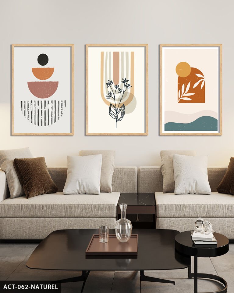 Soyut 3 Parça Ahşap Çerçeveli Tablo Naturel - 50 x 70 CM