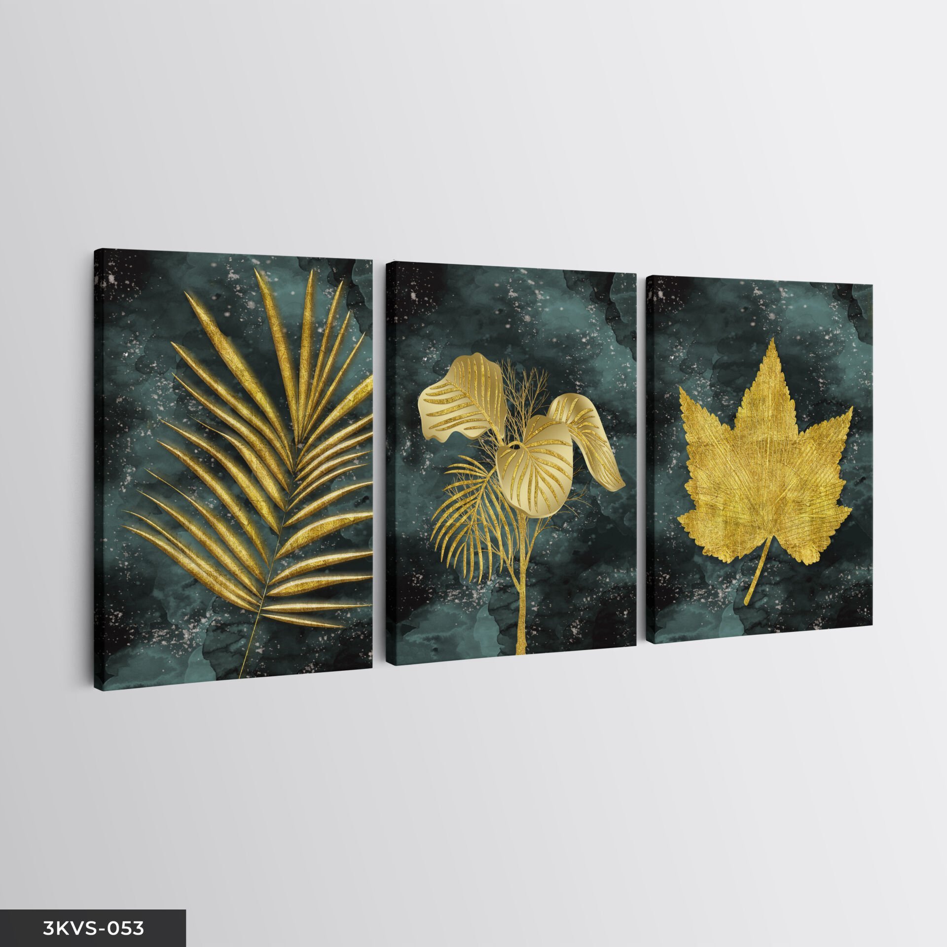 Gold Yapraklar 3 Parça Kanvas - Canvas Tablo 40 x 30 CM
