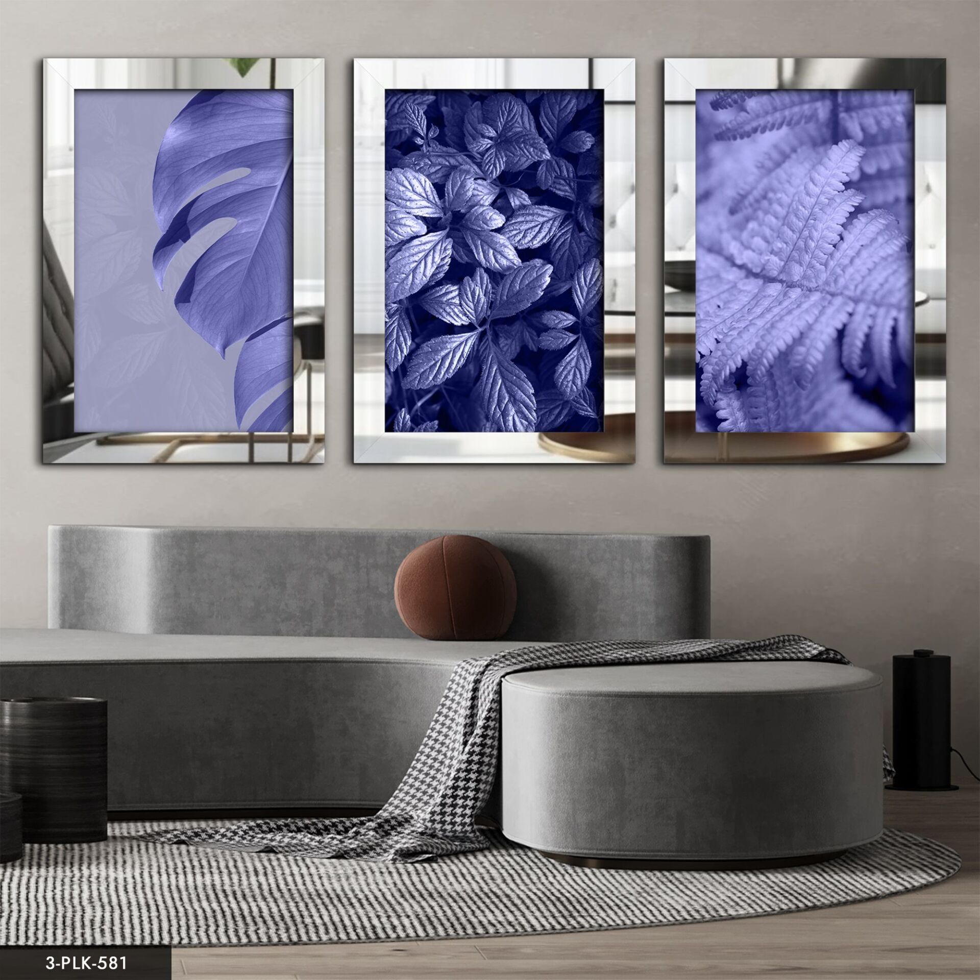 Çiçek ve Kelebek 3 Parça Pleksi Aynalı Tablo 30 x 40 CM - Gümüş
