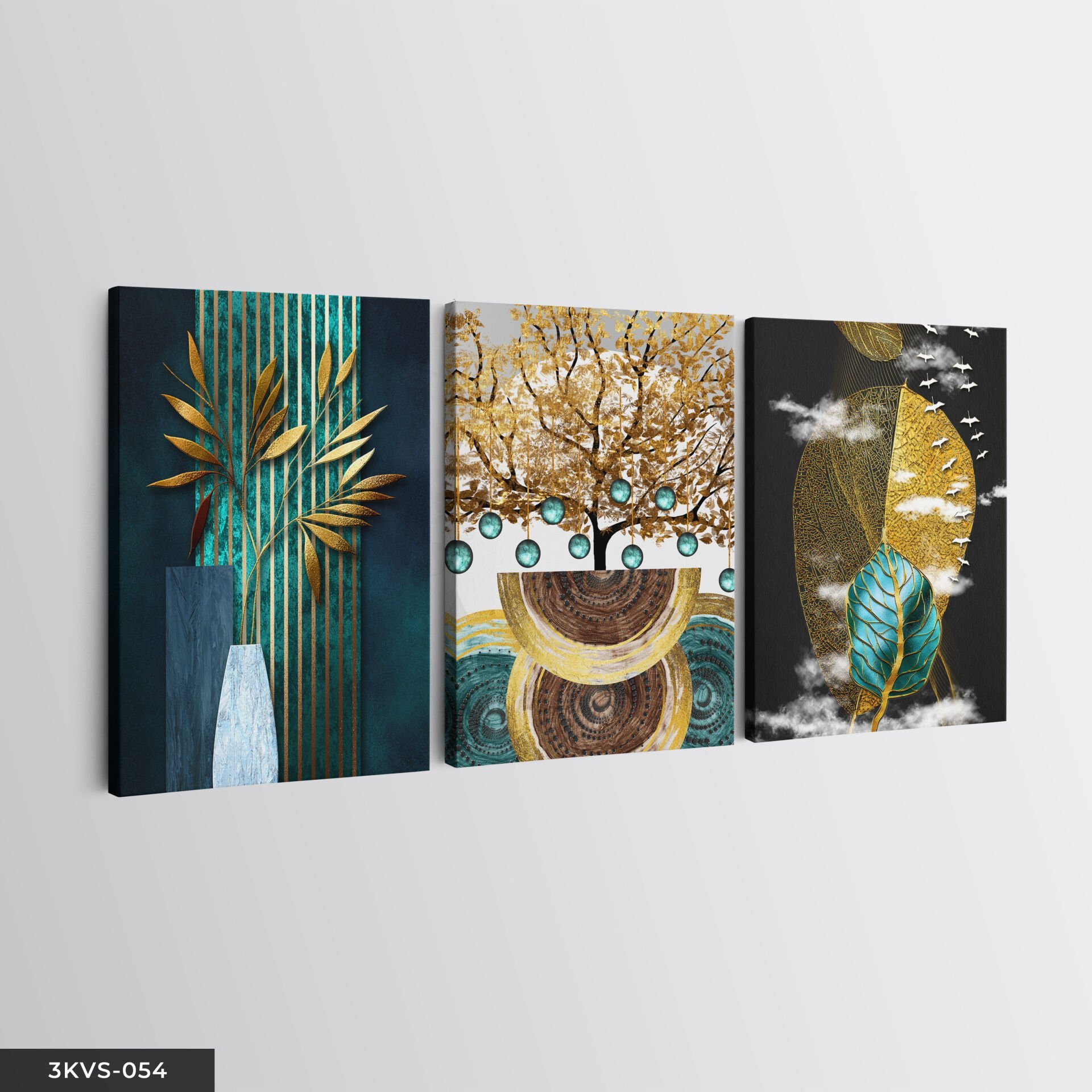 Soyut Gold 3 Parça Kanvas - Canvas Tablo 40 x 30 CM