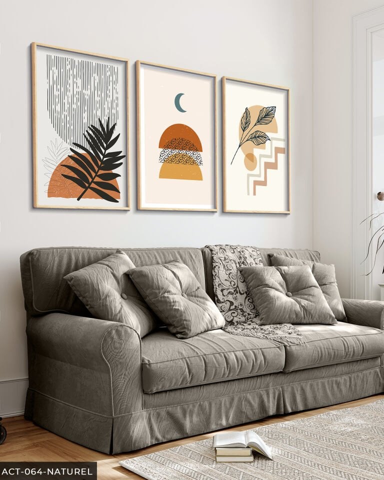 Çiçek Soyut 3 Parça Ahşap Çerçeveli Tablo Naturel - 50 x 70 CM