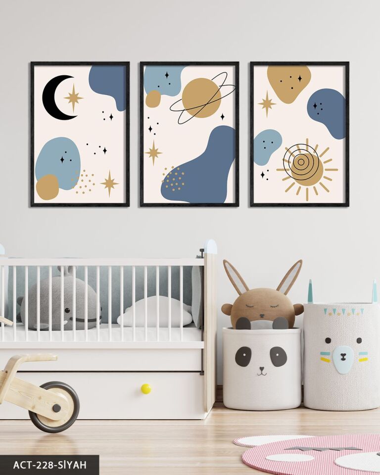 Gökyüzü Temalı 3 Parça Ahşap Çerçeveli Tablo ACT Siyah - 40 x 60 CM
