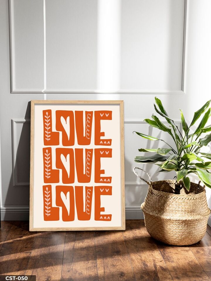 Love Tek Parça Ahşap Çerçeveli Tablo Naturel - 50 x 70 CM