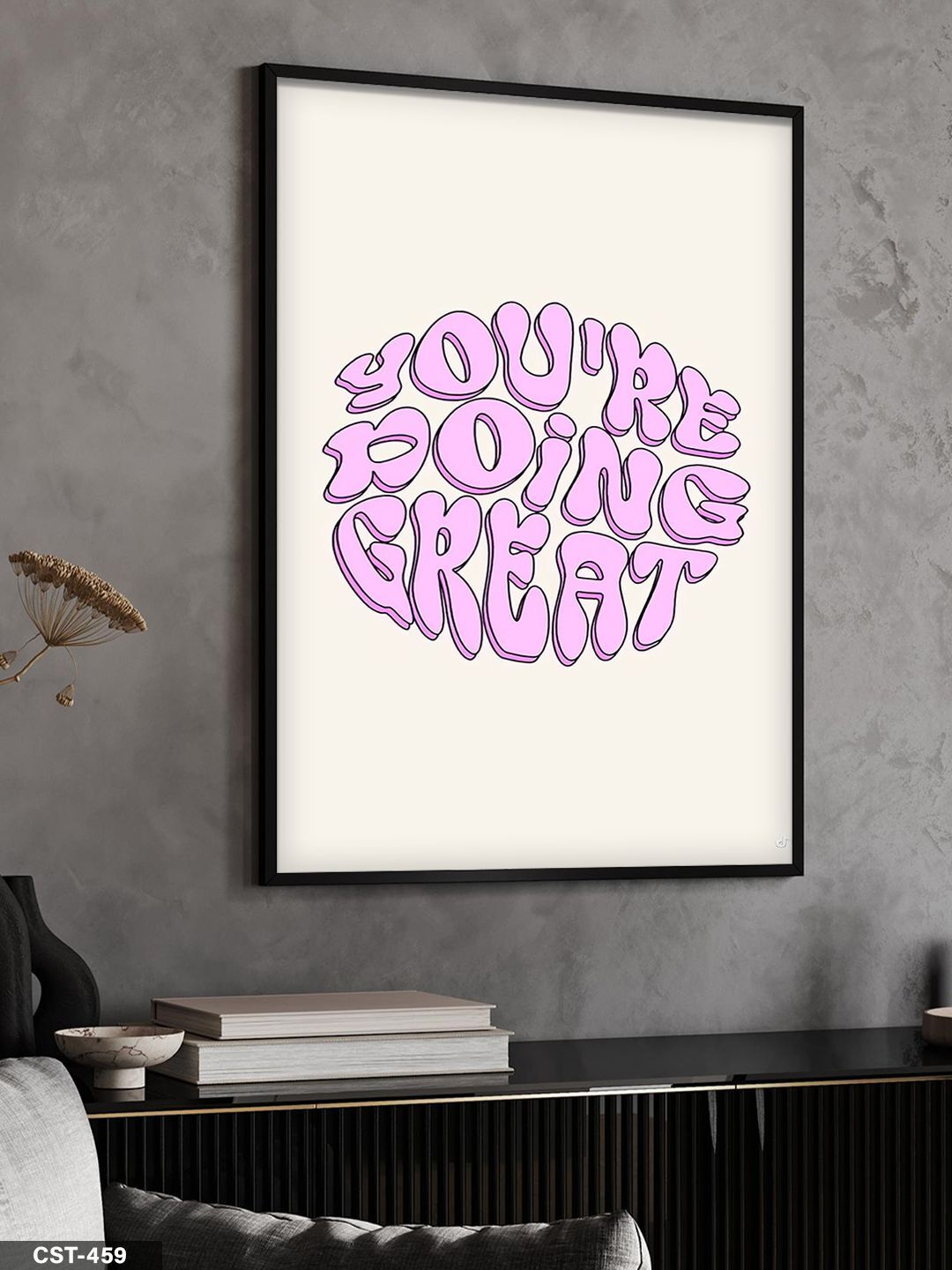 You're Doing Great Tek Parça Ahşap Çerçeveli Tablo Siyah - 20 x 30 CM