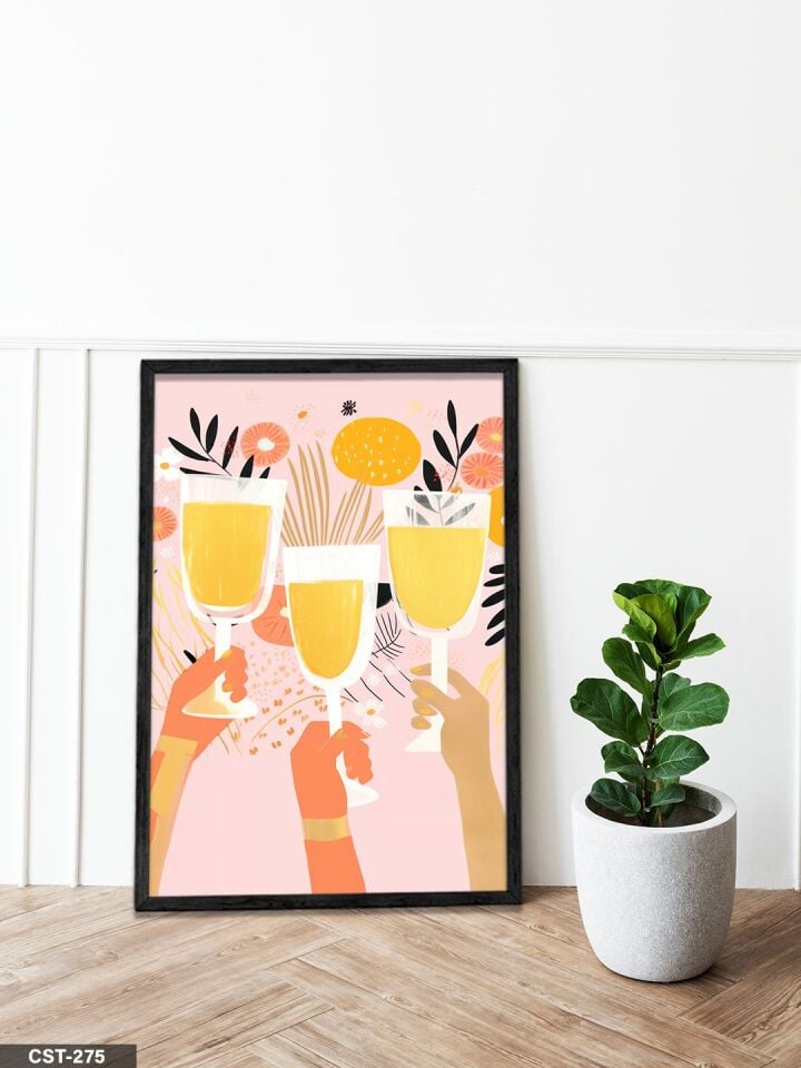 Kadehler kokteyl Tek Parça Ahşap Çerçeveli Tablo Siyah - 40 x 60 CM