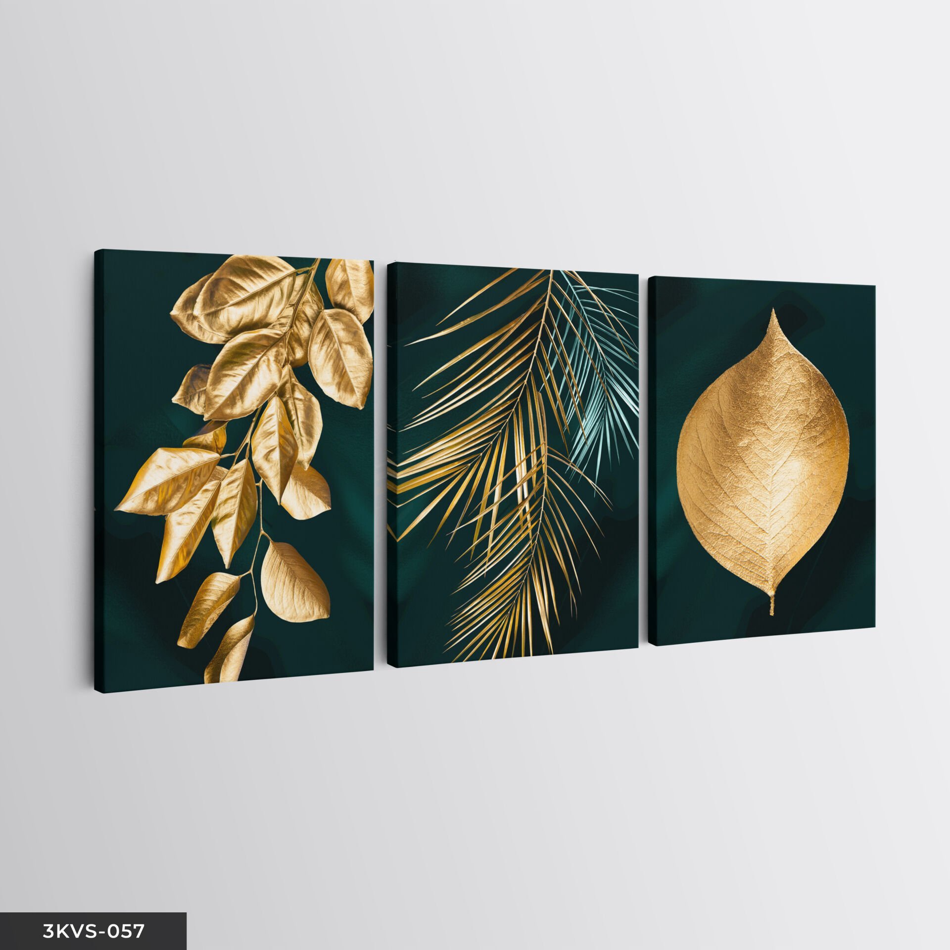 Gold Yapraklar 3 Parça Kanvas - Canvas Tablo 40 x 30 CM