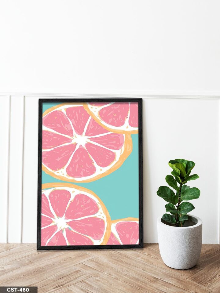 Pembe Limon Tek Parça Ahşap Çerçeveli Tablo Siyah - 20 x 30 CM