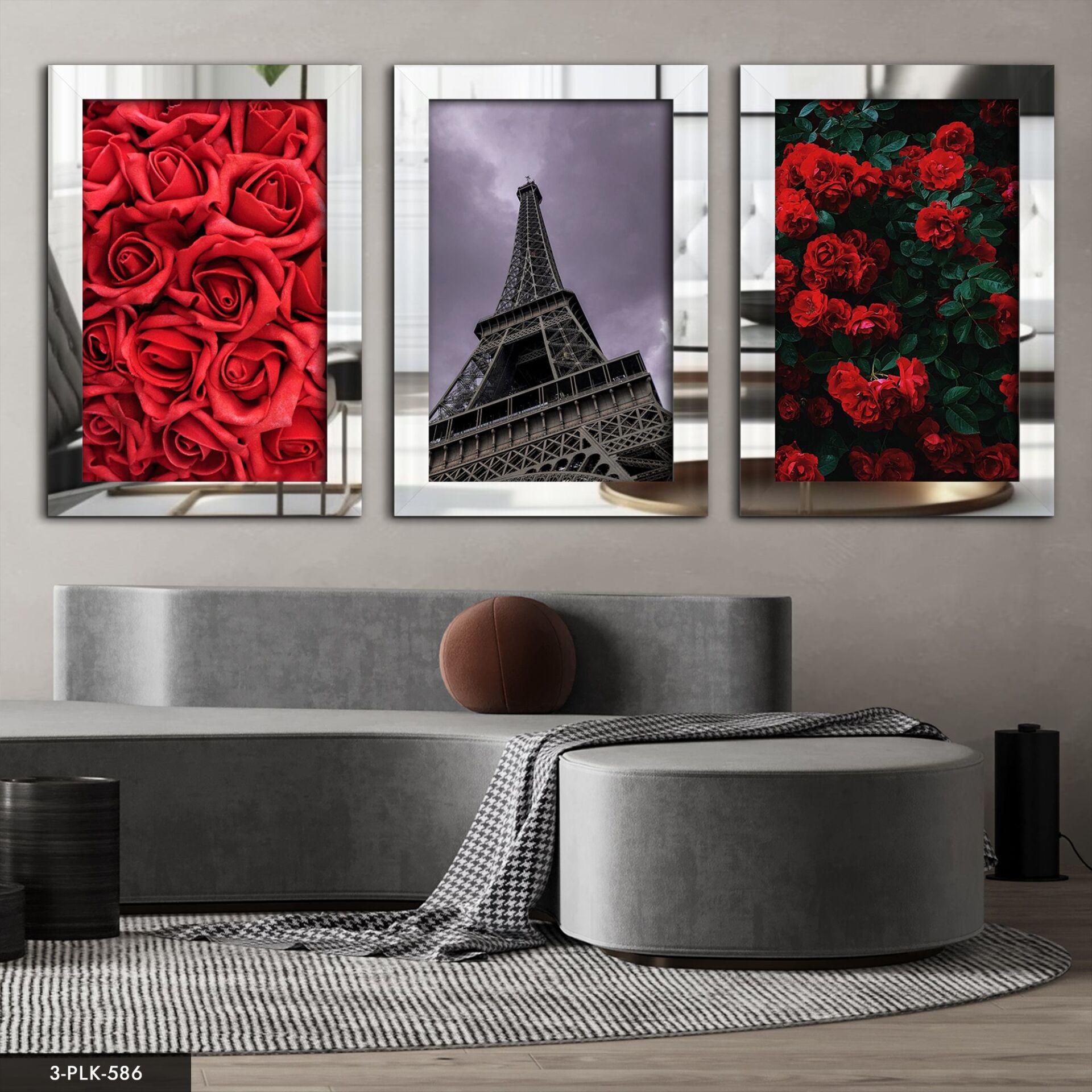 Güller Eyfel Kulesi 3 Parça Pleksi Aynalı Tablo 30 x 40 CM - Gümüş