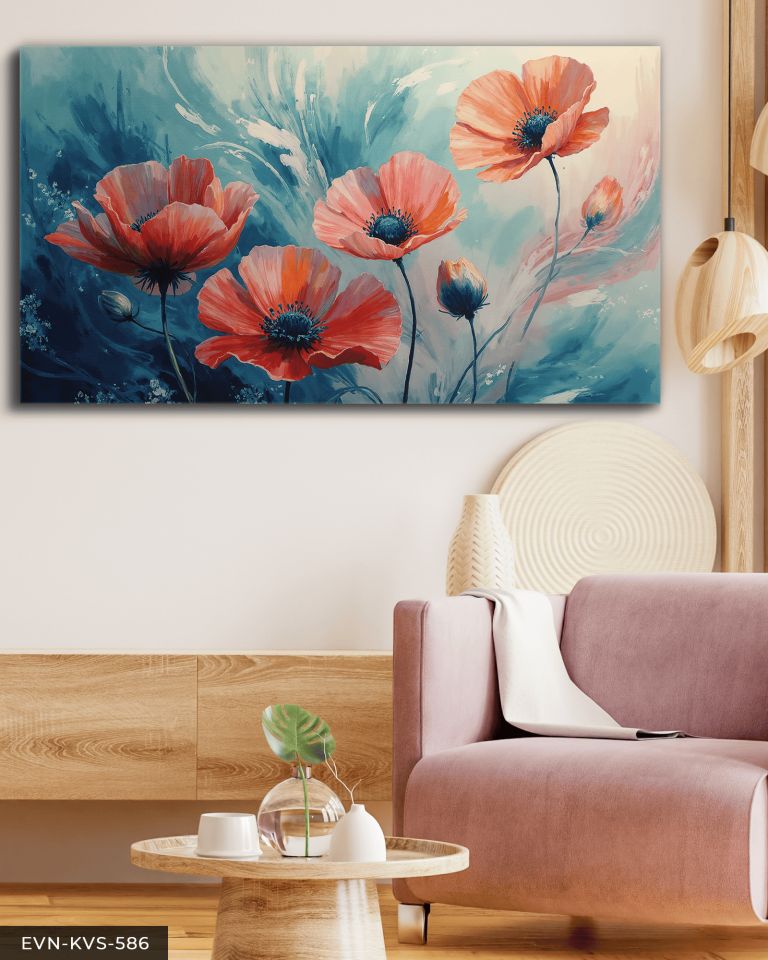 Yağlı Boya Görünümlü Kırmızı Çiçek Tek Parça Kanvas - Canvas Tablo