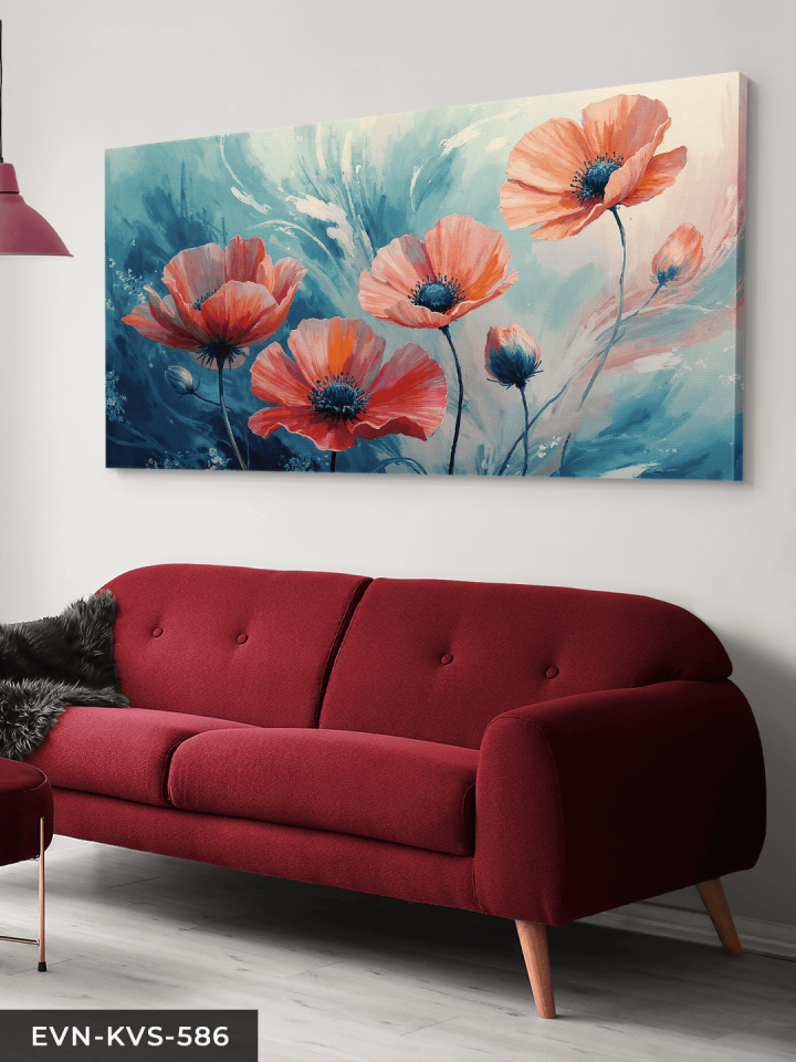 Yağlı Boya Görünümlü Kırmızı Çiçek Tek Parça Kanvas - Canvas Tablo