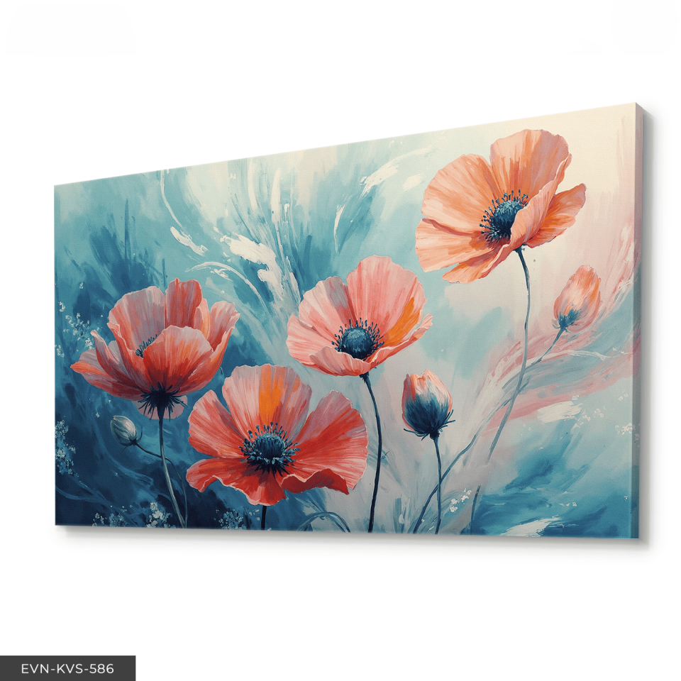 Yağlı Boya Görünümlü Kırmızı Çiçek Tek Parça Kanvas - Canvas Tablo