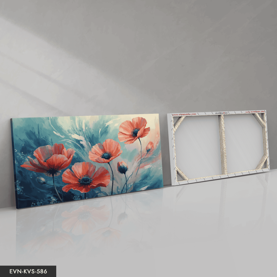 Yağlı Boya Görünümlü Kırmızı Çiçek Tek Parça Kanvas - Canvas Tablo