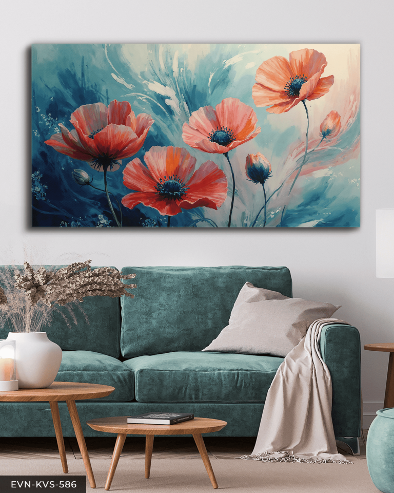 Yağlı Boya Görünümlü Kırmızı Çiçek Tek Parça Kanvas - Canvas Tablo