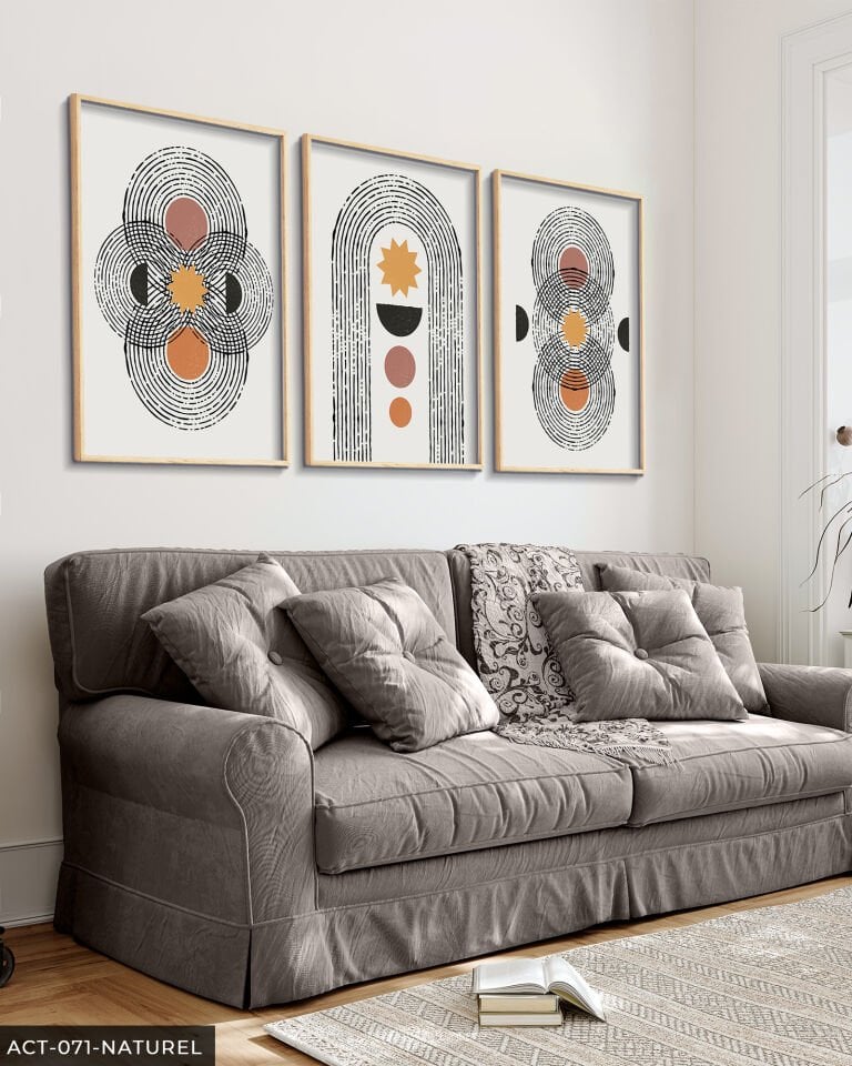 Soyut Desenler 3 Parça Ahşap Çerçeveli Tablo Naturel - 50 x 70 CM