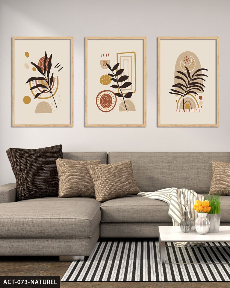 Yapraklar 3 Parça Ahşap Çerçeveli Tablo Naturel - 50 x 70 CM