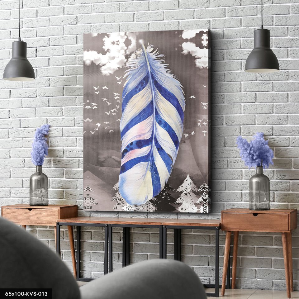 Mavi Yaprak Kanvas Tablo 40 x 30 CM - Çok Renkli