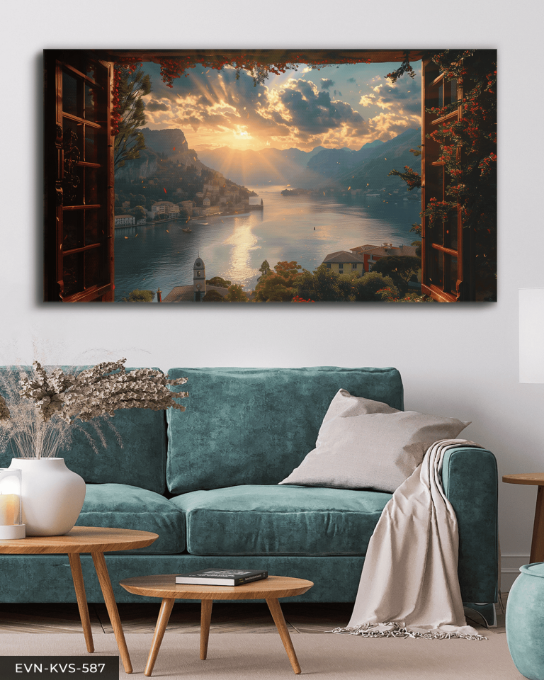 Gündoğumunda Denize Açılan Pencere Tek Parça Kanvas - Canvas Tablo