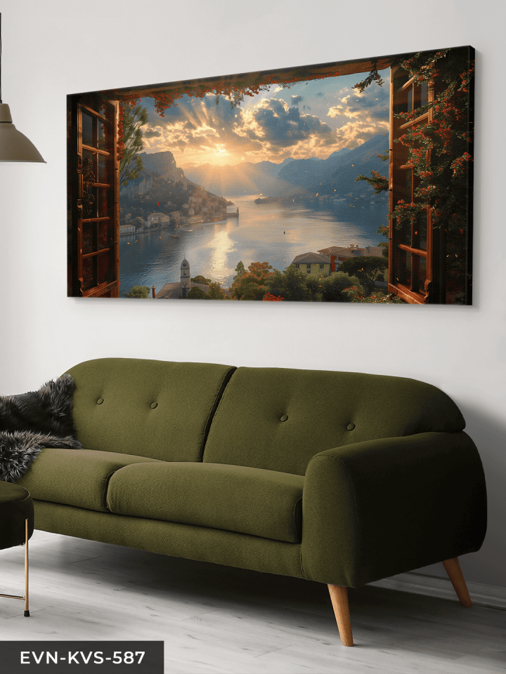 Gündoğumunda Denize Açılan Pencere Tek Parça Kanvas - Canvas Tablo