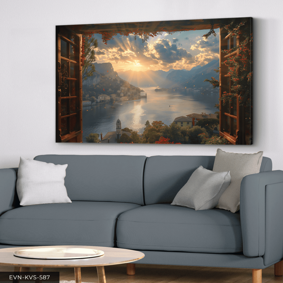 Gündoğumunda Denize Açılan Pencere Tek Parça Kanvas - Canvas Tablo