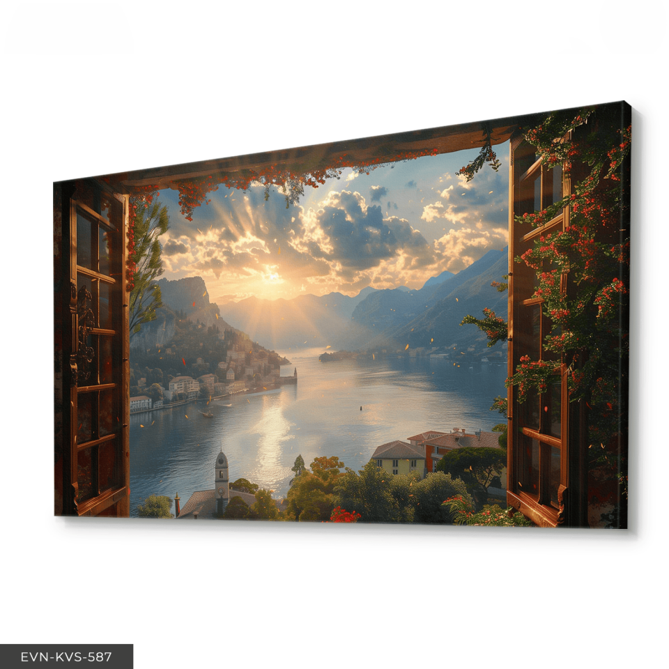 Gündoğumunda Denize Açılan Pencere Tek Parça Kanvas - Canvas Tablo