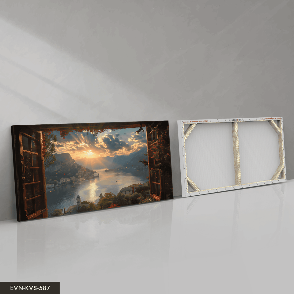 Gündoğumunda Denize Açılan Pencere Tek Parça Kanvas - Canvas Tablo
