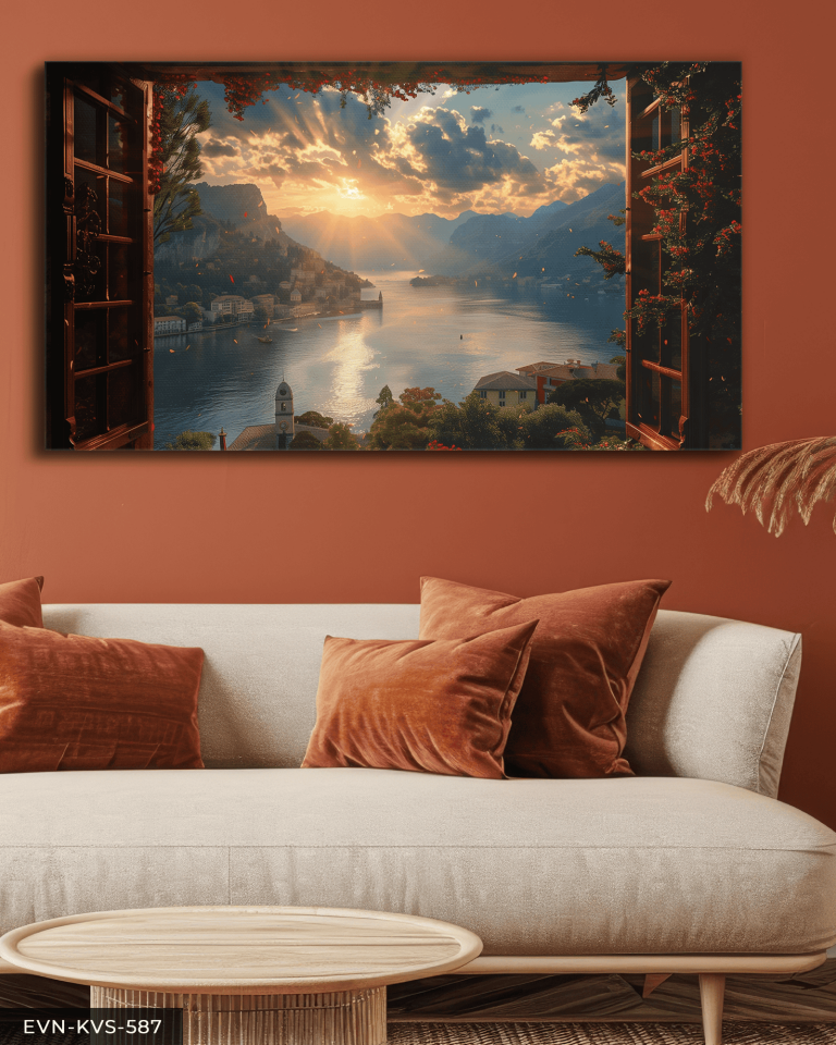 Gündoğumunda Denize Açılan Pencere Tek Parça Kanvas - Canvas Tablo