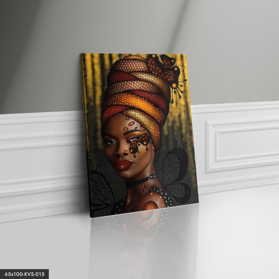 Afrikalı Kadın Portre Kanvas - Canvas Tablo 140 x 90 CM - Çok Renkli