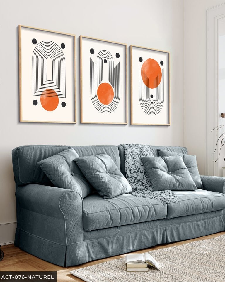 Soyut Desenler 3 Parça Ahşap Çerçeveli Tablo Naturel - 50 x 70 CM