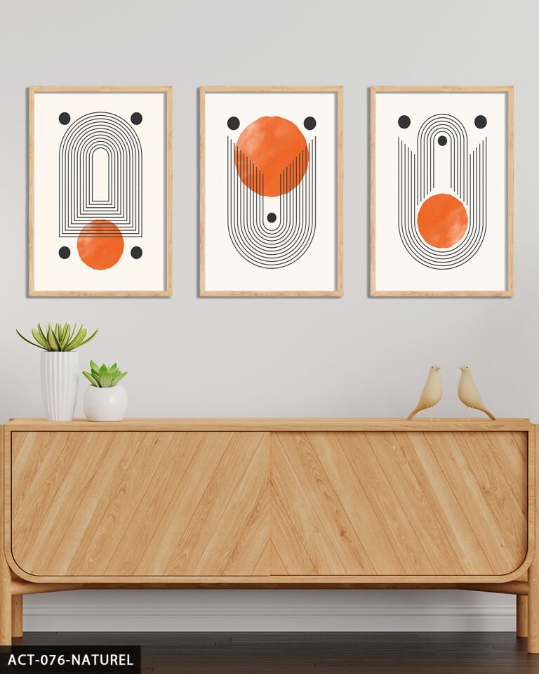 Soyut Desenler 3 Parça Ahşap Çerçeveli Tablo Naturel - 50 x 70 CM