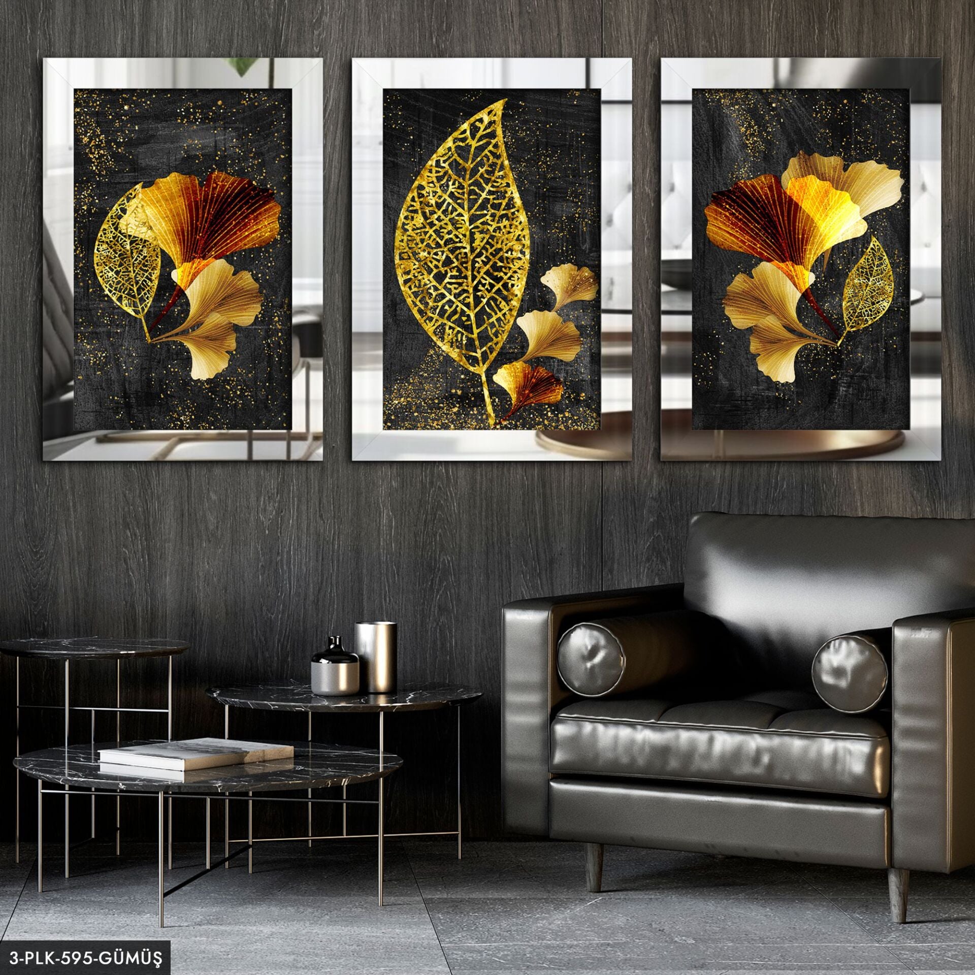 Soyut 3 Parça Pleksi Aynalı Tablo 30 x 40 CM - Gümüş