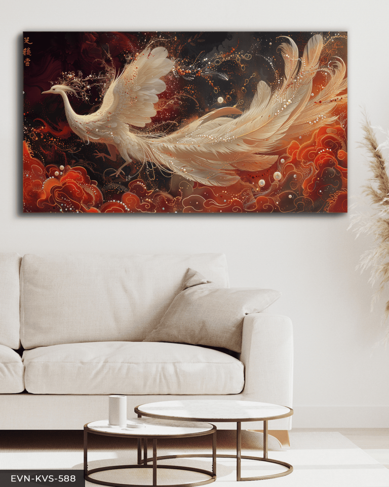 Işıltılı Beyaz Anka Kuşu Tek Parça Kanvas - Canvas Tablo