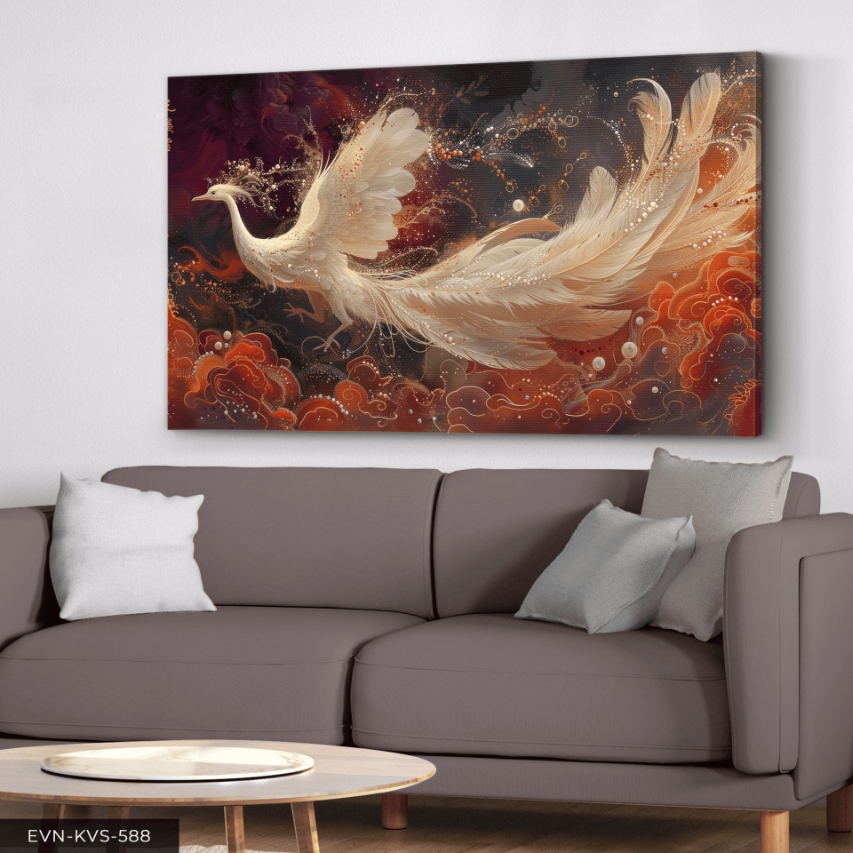 Işıltılı Beyaz Anka Kuşu Tek Parça Kanvas - Canvas Tablo