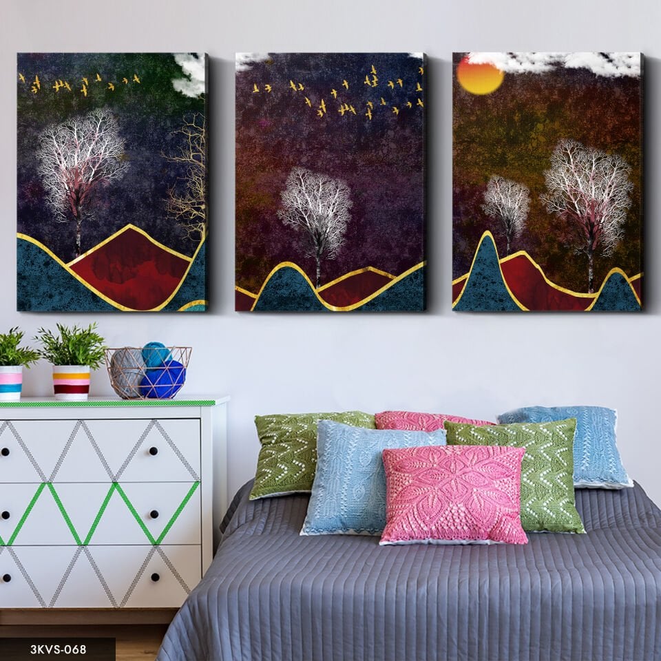 Soyut Sanatsal 3 Parça Kanvas - Canvas Tablo 40 x 30 CM