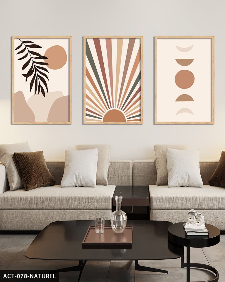 Soyut Desen 3 Parça Ahşap Çerçeveli Tablo Naturel - 50 x 70 CM