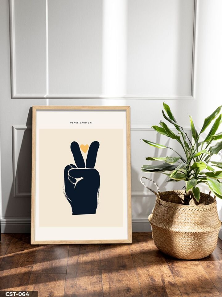 Peace Card, Özgürlük kartı Tek Parça Ahşap Çerçeveli Tablo Naturel - 50 x 70 CM