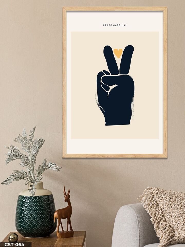Peace Card, Özgürlük kartı Tek Parça Ahşap Çerçeveli Tablo Naturel - 50 x 70 CM