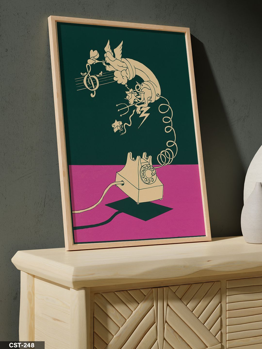 Lanny Sommese Telefon Tek Parça Ahşap Çerçeveli Tablo Naturel - 30 x 40 CM