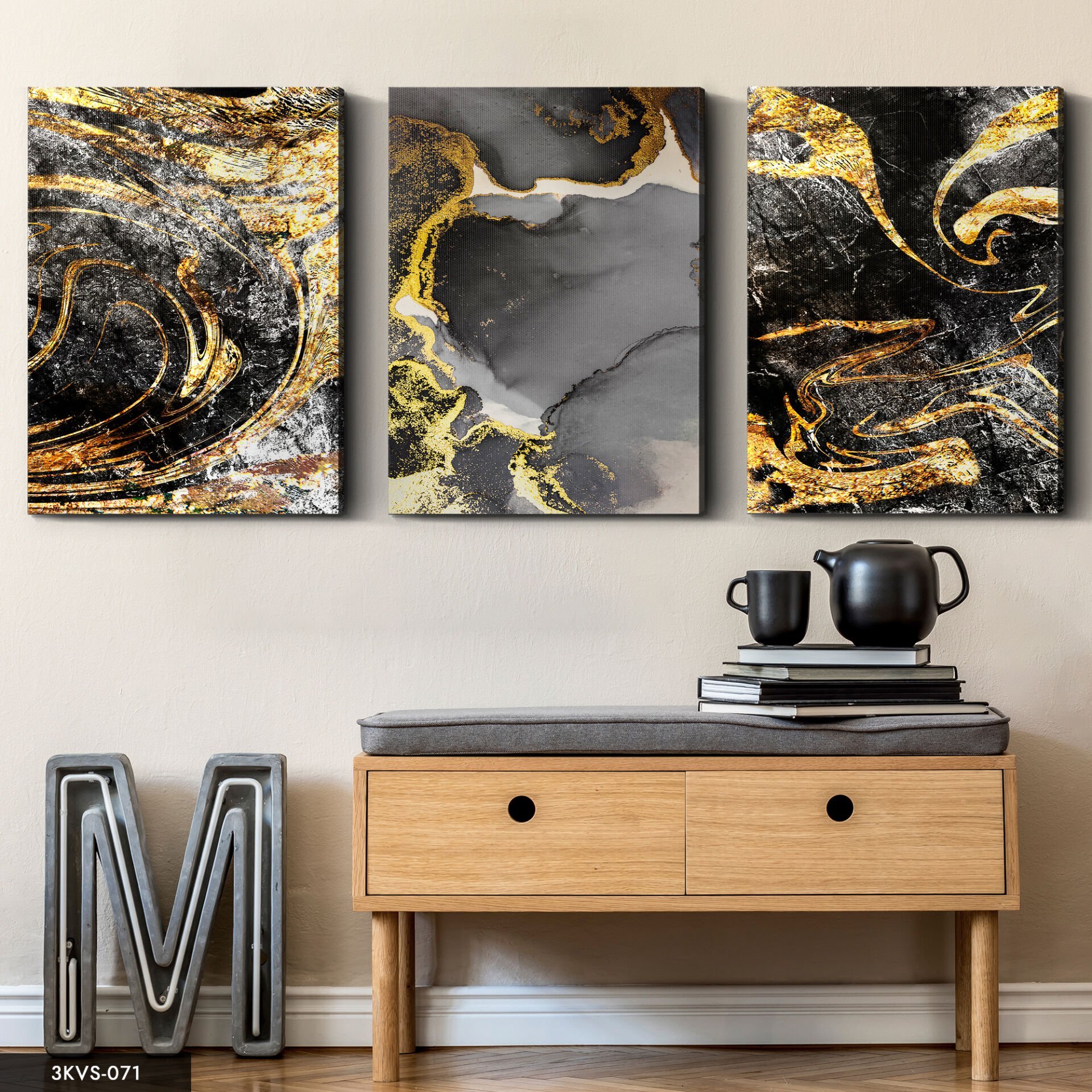 Soyut 3 Parça Kanvas - Canvas Tablo 40 x 30 CM