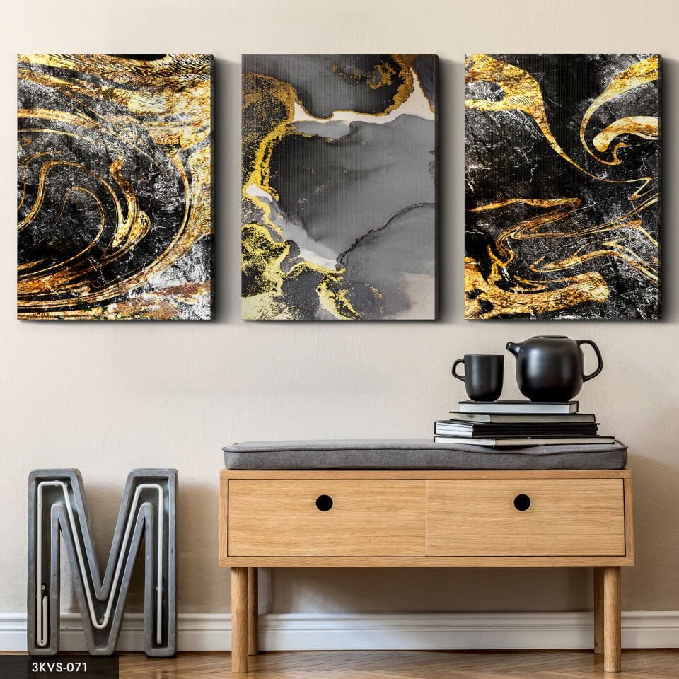 Soyut 3 Parça Kanvas - Canvas Tablo 40 x 30 CM