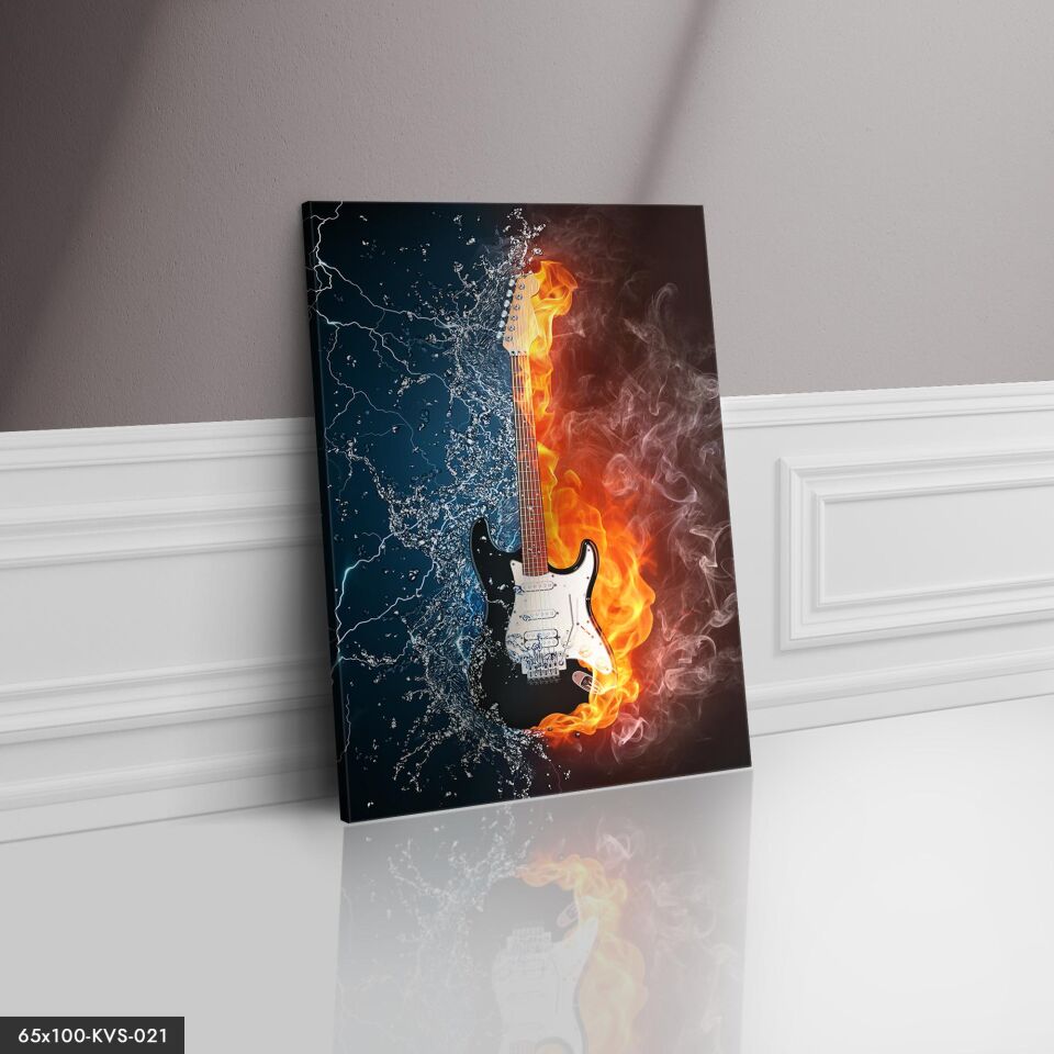Gitar Ateş Su Kanvas - Canvas Tablo