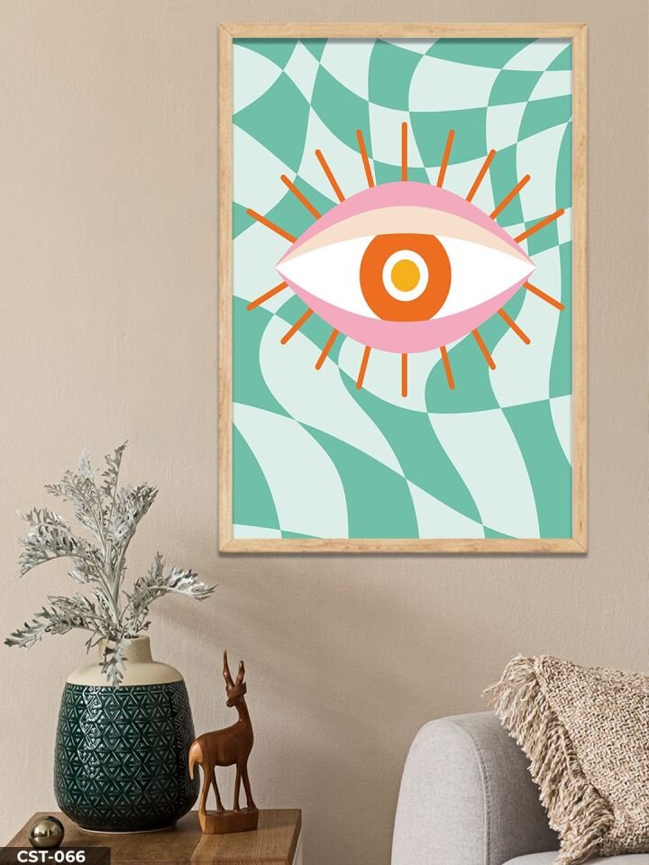 Renkli Göz Tek Parça Ahşap Çerçeveli Tablo Naturel - 50 x 70 CM