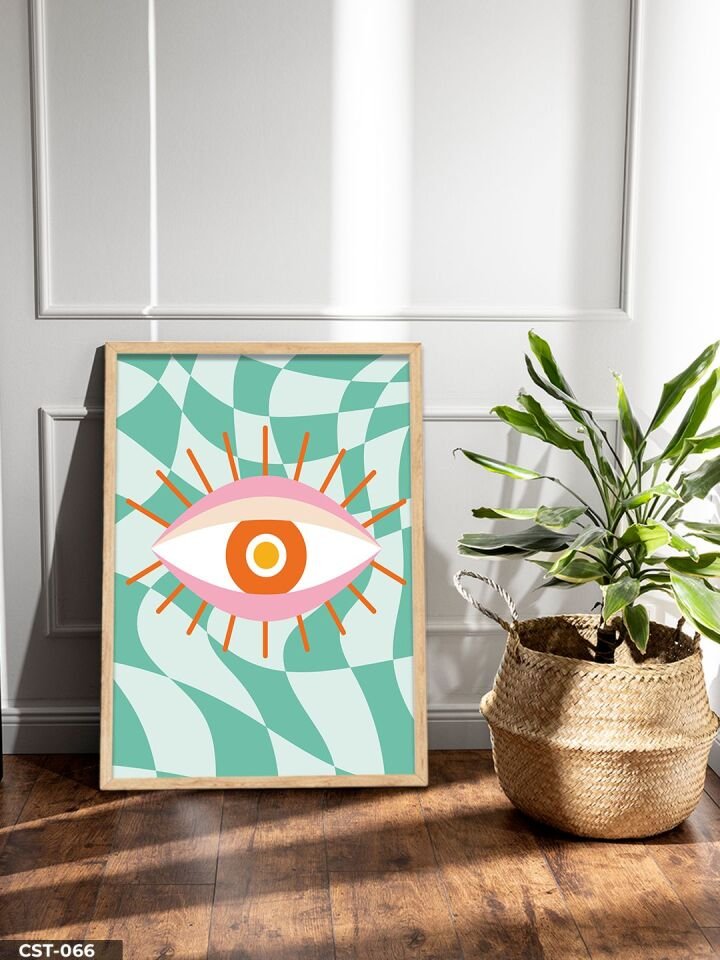 Renkli Göz Tek Parça Ahşap Çerçeveli Tablo Naturel - 50 x 70 CM
