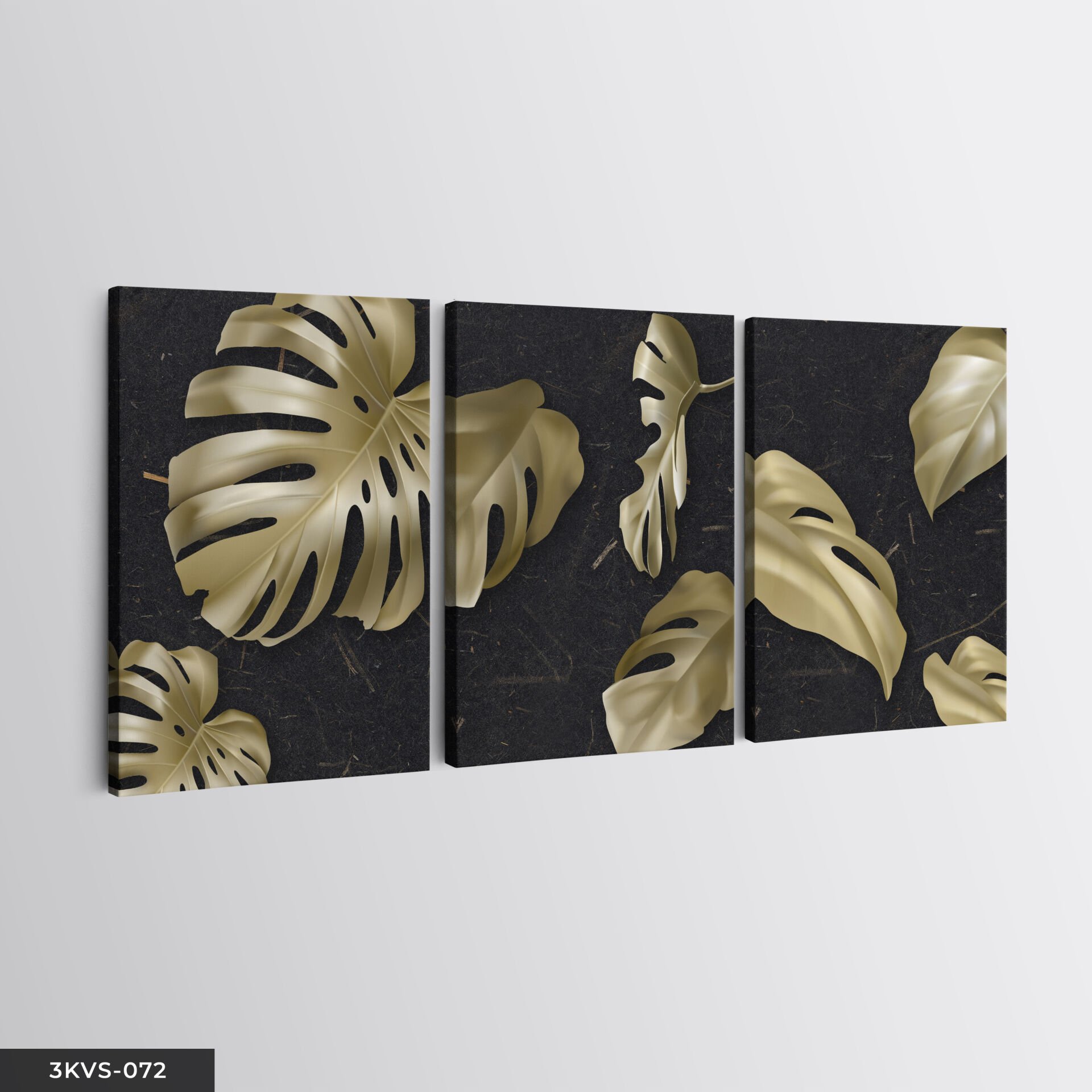 Gold Yaprak 3 Parça Kanvas - Canvas Tablo 40 x 30 CM